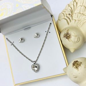 Charter Club Crystal Heart Necklace & Stud Earring